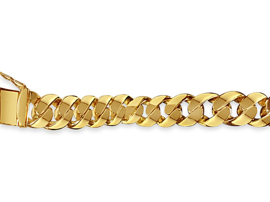 Curb Solid Gold Handmade Bracelet , 15mm, 6.5-10 Inch