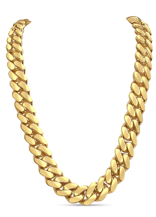 Miami Cuban Solid Gold Handmade Necklace , 14mm, 16-30 Inch