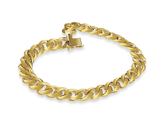Curb Solid Gold Handmade Bracelet , 9mm, 6.5-10 Inch