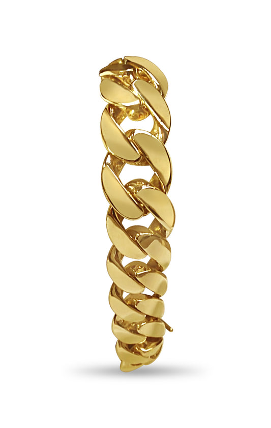 Curb Solid Gold Handmade Bracelet , 15mm, 6.5-10 Inch