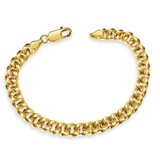 Curb Solid Gold Handmade Bracelet , 8mm, 6.5-10 Inch