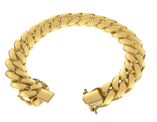 Miami Cuban Solid Gold Handmade Bracelet , 14mm, 6.5-10 Inch