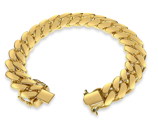 Miami Cuban Solid Gold Handmade Bracelet , 14mm, 6.5-10 Inch
