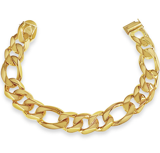 Figaro Solid Gold Handmade Bracelet , 18mm, 6.5-10 Inch