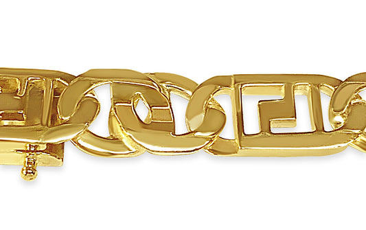 Greek Key & Tiger Eye Solid Gold Handmade Necklace , 11mm, 16-30 Inch