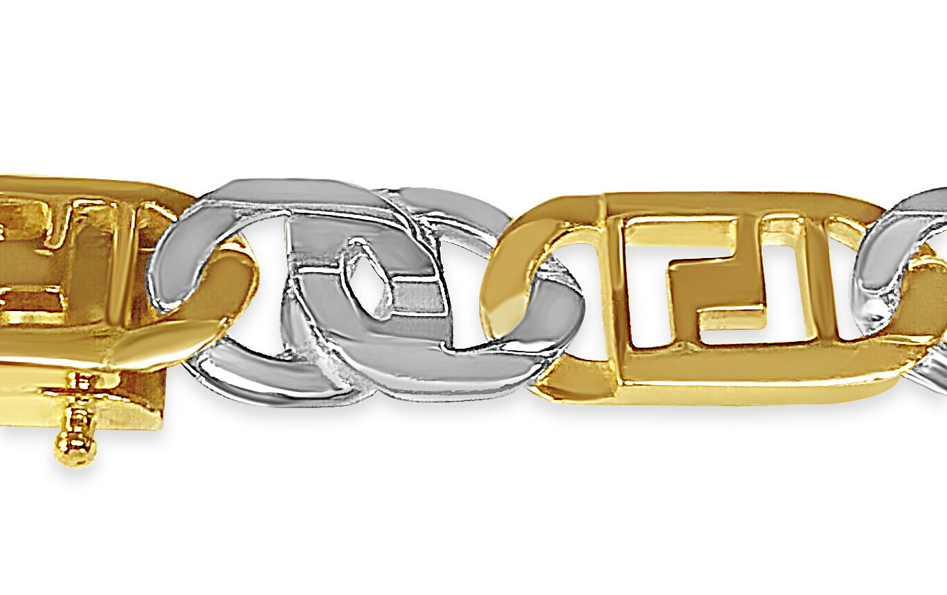 Greek Key & Tiger Eye Solid Gold Handmade Bracelet , 11mm, 6.5-10 Inch