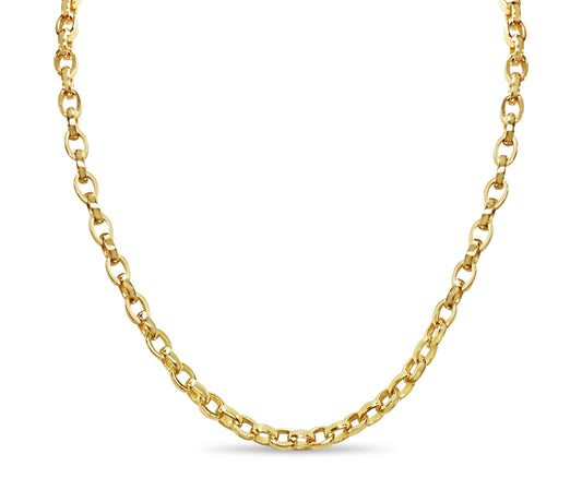 Oval Rolo Solid Gold Handmade Necklace , 6mm, 16-30 Inch