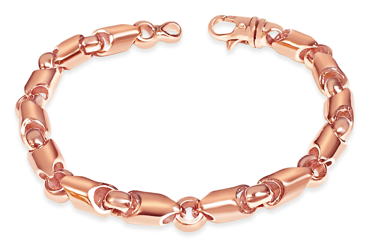 Fancy Tube Solid Gold Handmade Bracelet , 8mm, 6.5-10 Inch