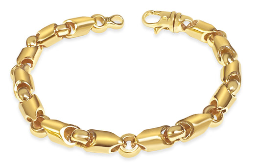 Fancy Tube Solid Gold Handmade Bracelet , 8mm, 6.5-10 Inch