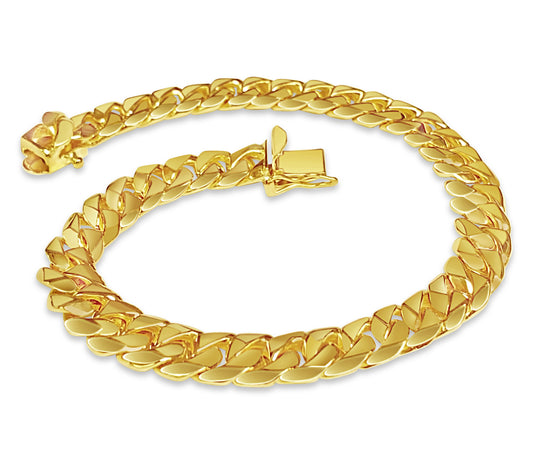 Curb Solid Gold Handmade Bracelet , 9mm, 6.5-10 Inch