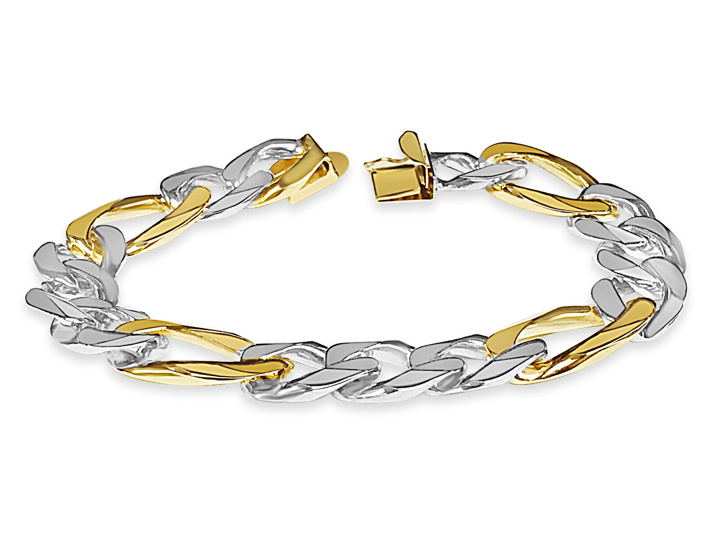 Figaro Solid Gold Handmade Bracelet , 15mm, 6.5-10 Inch