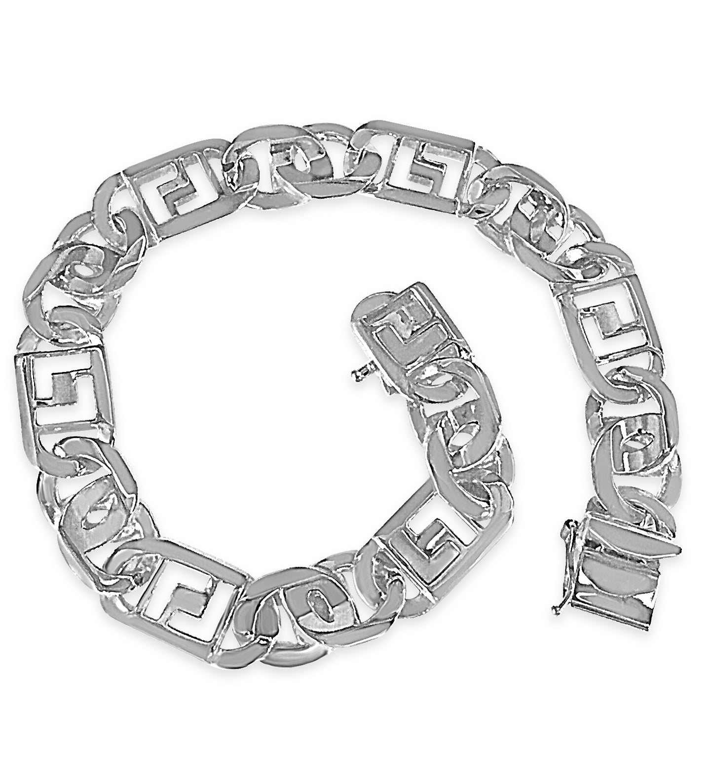 Greek Key & Tiger Eye Solid Gold Handmade Bracelet , 11mm, 6.5-10 Inch