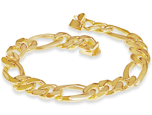 Figaro Solid Gold Handmade Bracelet , 12mm, 6.5-10 Inch