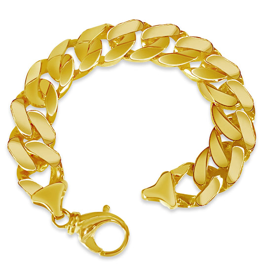 Curb Solid Gold Handmade Bracelet , 16mm, 6.5-10 Inch