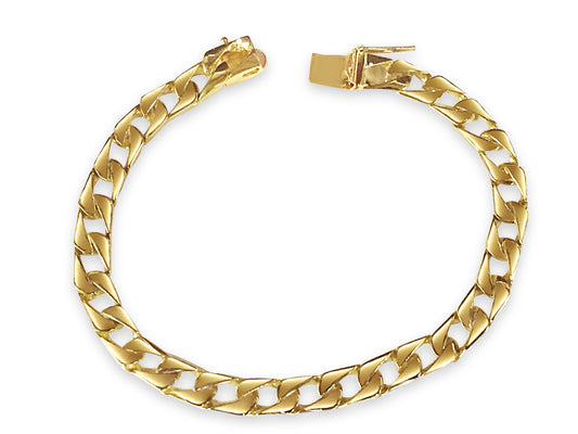 Curb Solid Gold Handmade Bracelet , 7mm, 6.5-10 Inch