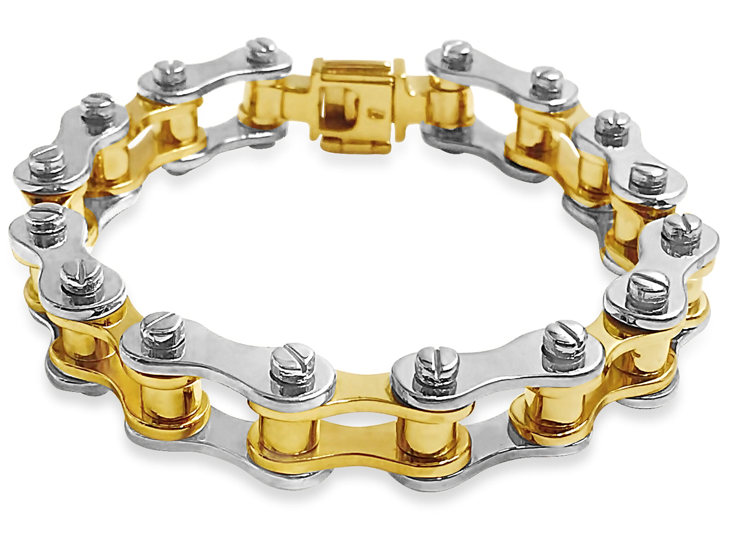 Motorcycle/Bike Chain Solid Gold Handmade Bracelet , 14mm, 6.5-10 Inch