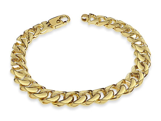 Curb Solid Gold Handmade Bracelet , 11mm, 6.5-10 Inch