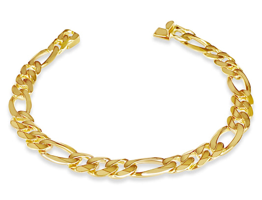 Figaro Solid Gold Handmade Bracelet , 9mm, 6.5-10 Inch