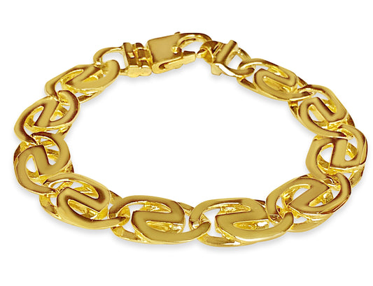 Tiger Eye Solid Gold Handmade Bracelet , 13mm, 6.5-10 Inch