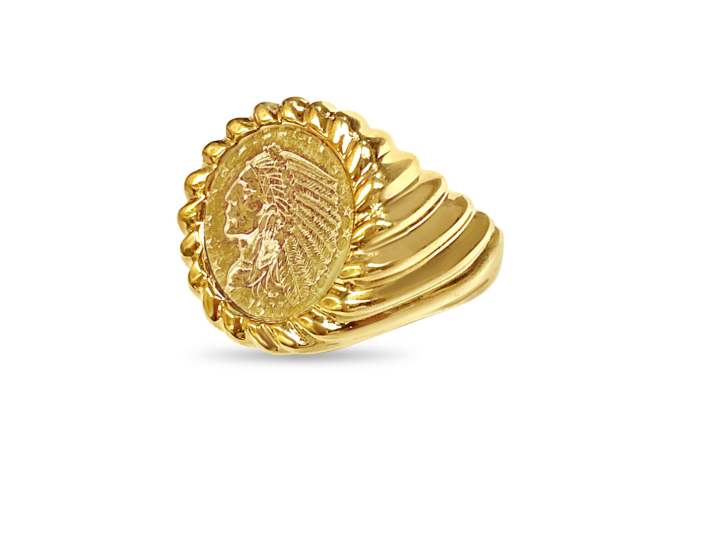 Fancy Solid Gold Handmade Coin Ring , Indian Head Coin ,