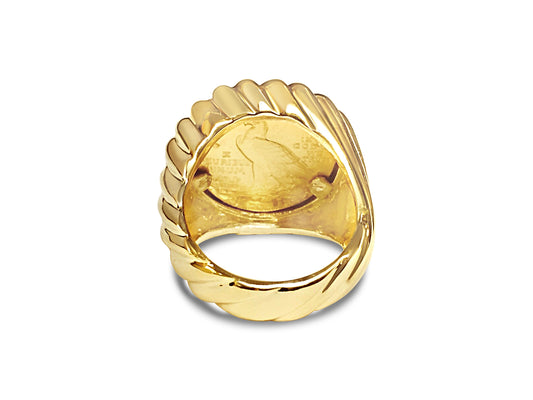 Fancy Solid Gold Handmade Coin Ring , Indian Head Coin ,