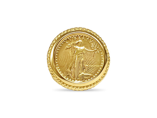 Fancy Solid Gold Handmade Coin Ring , 1/10oz Coin ,