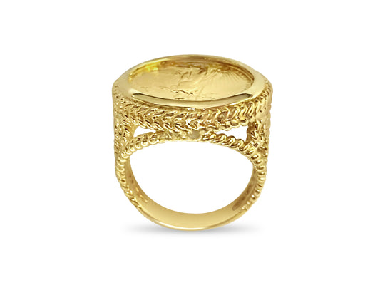 Fancy Solid Gold Handmade Coin Ring , 1/10oz Coin ,