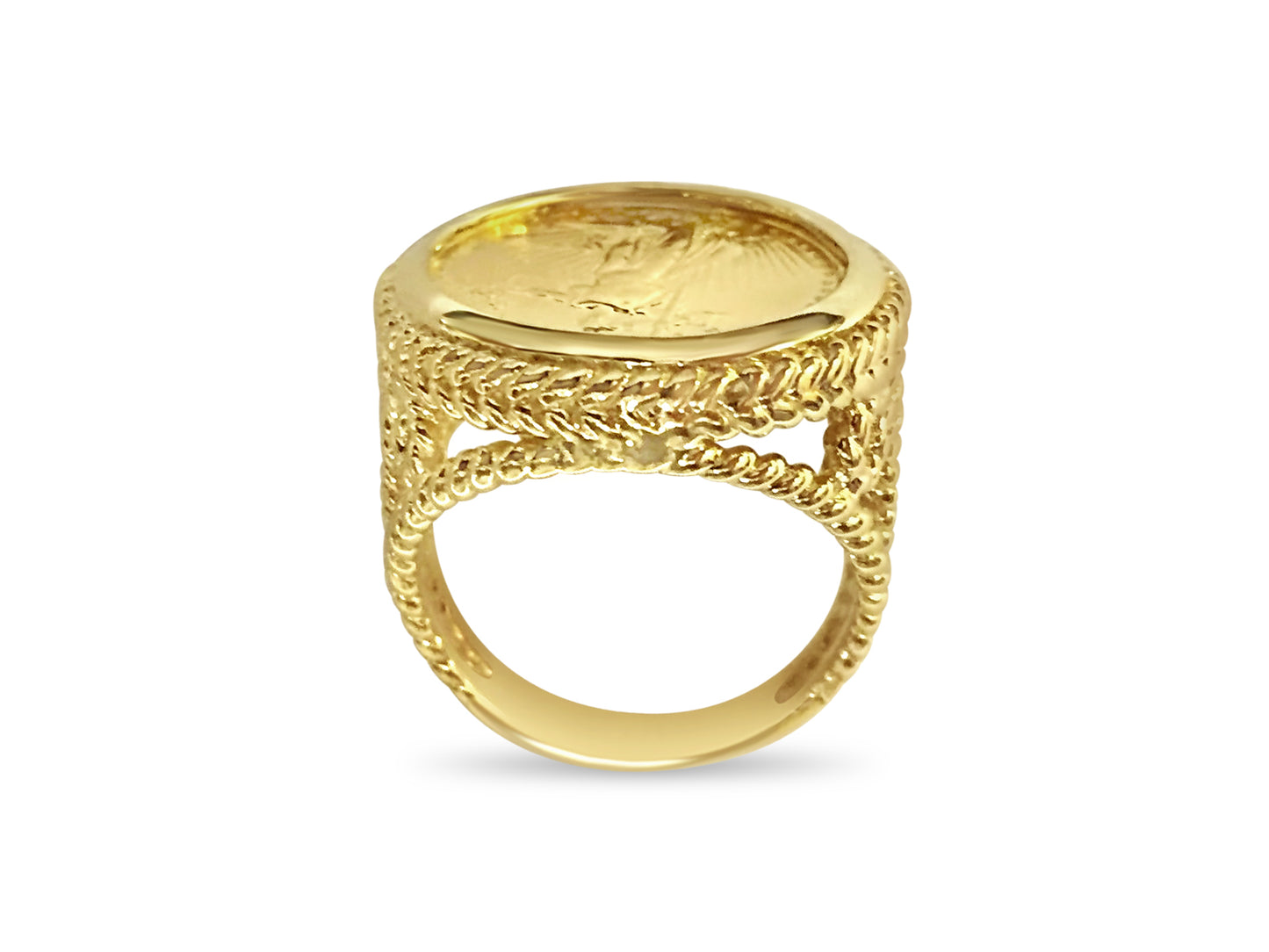 Fancy Solid Gold Handmade Coin Ring , 1/10oz Coin ,