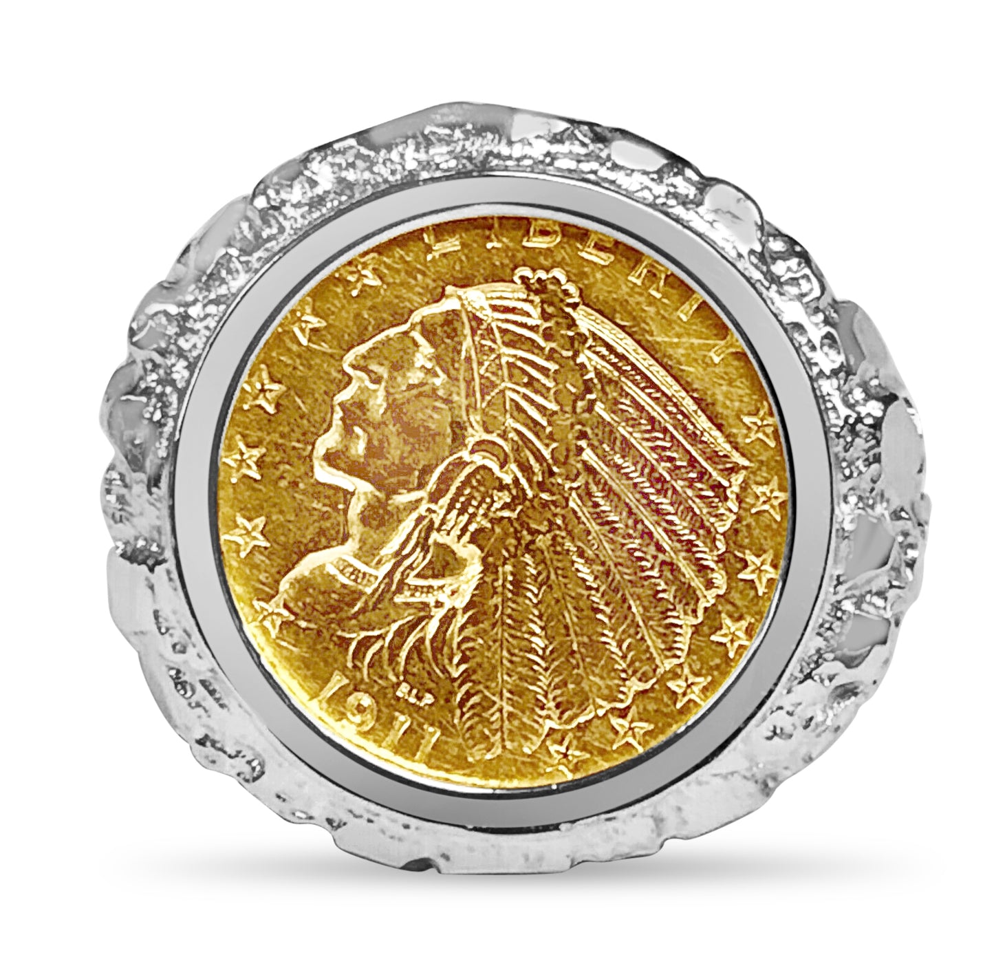 Nugget Solid Gold Handmade Coin Ring , Indian Head Coin ,