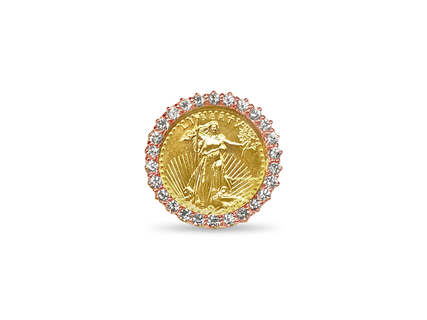 Diamond Fancy Solid Gold Handmade Coin Ring , 1/4oz Coin ,