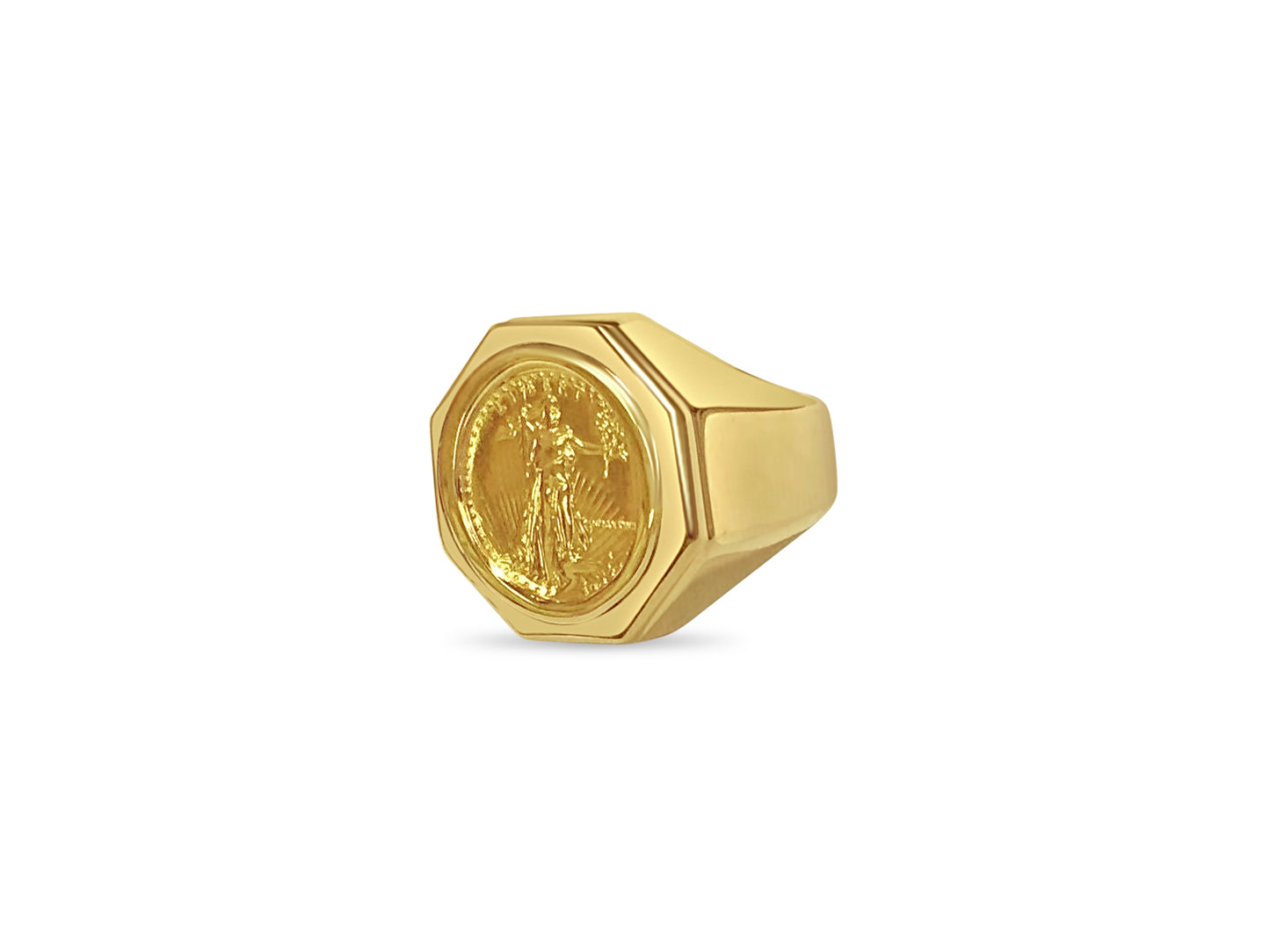 Fancy Solid Gold Handmade Coin Ring , 1/10oz Coin ,