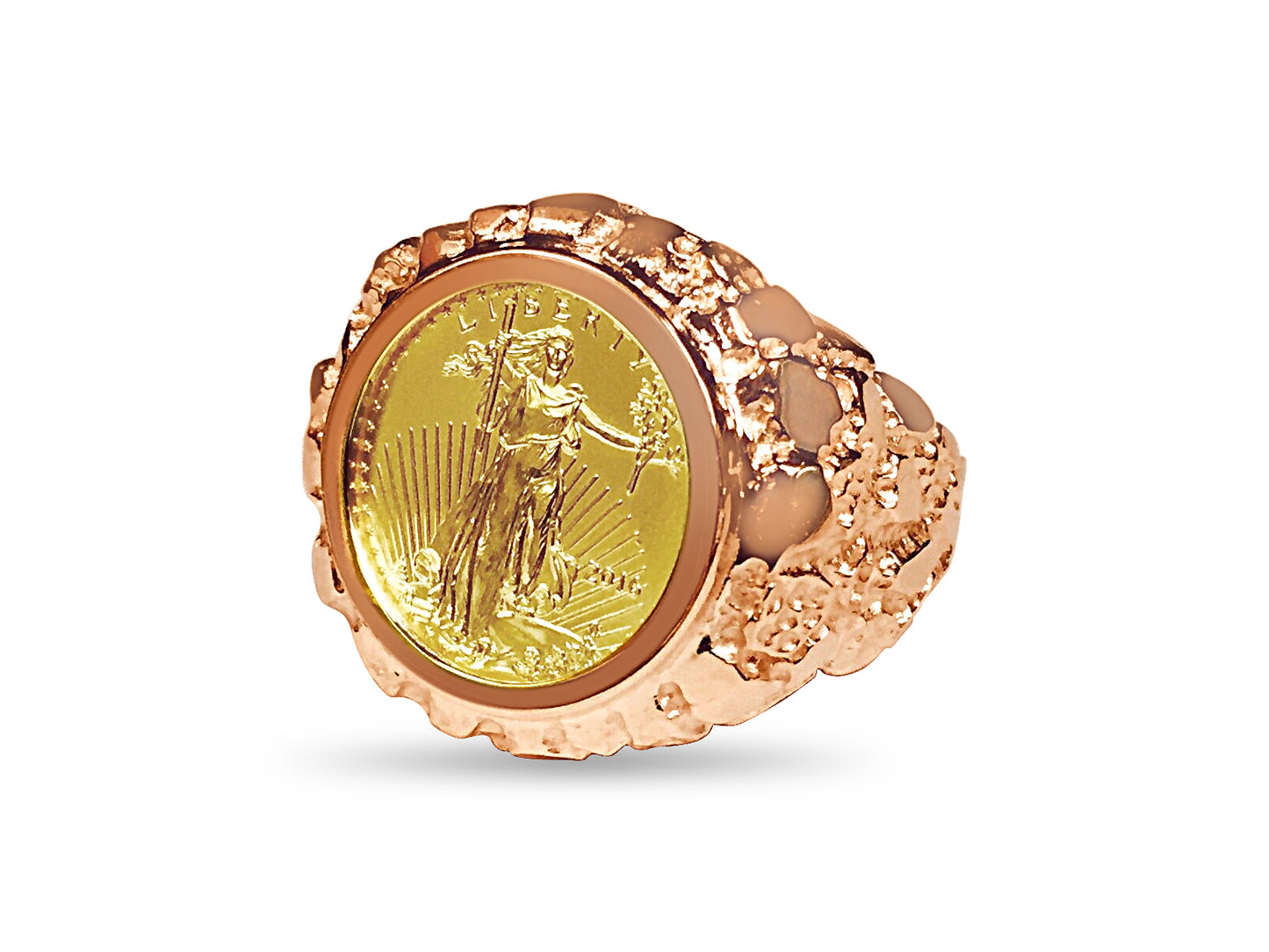 Nugget Solid Gold Handmade Coin Ring , 1/10oz Coin ,
