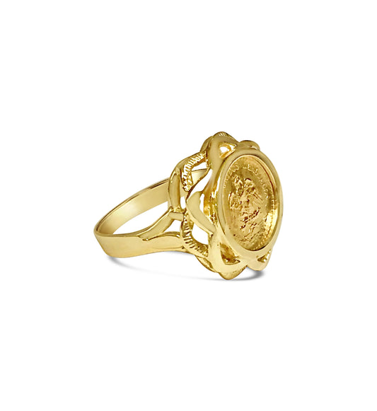 Fancy Ladies Solid Gold Handmade Coin Ring , Dos Pesos Coin ,