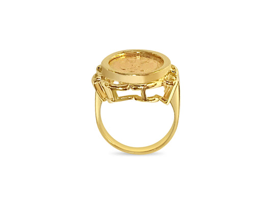 Fancy Ladies Solid Gold Handmade Coin Ring , Dos Pesos Coin ,