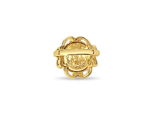Fancy Ladies Solid Gold Handmade Coin Ring , Dos Pesos Coin ,