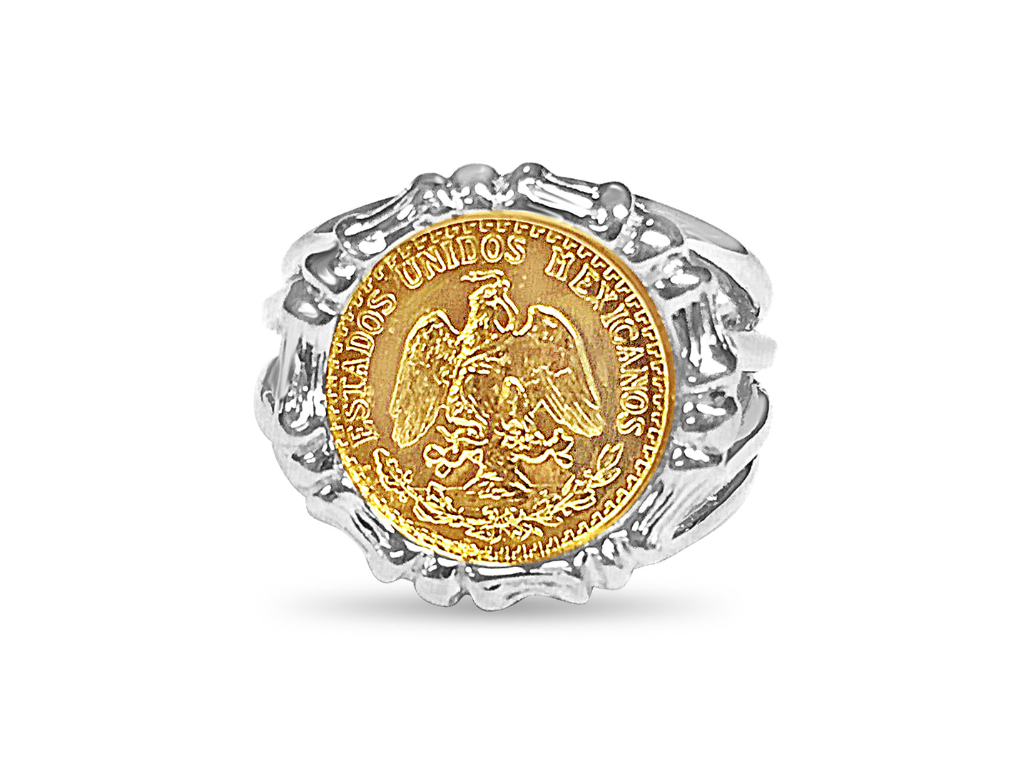 Fancy Solid Gold Handmade Coin Ring , Dos Pesos Coin ,
