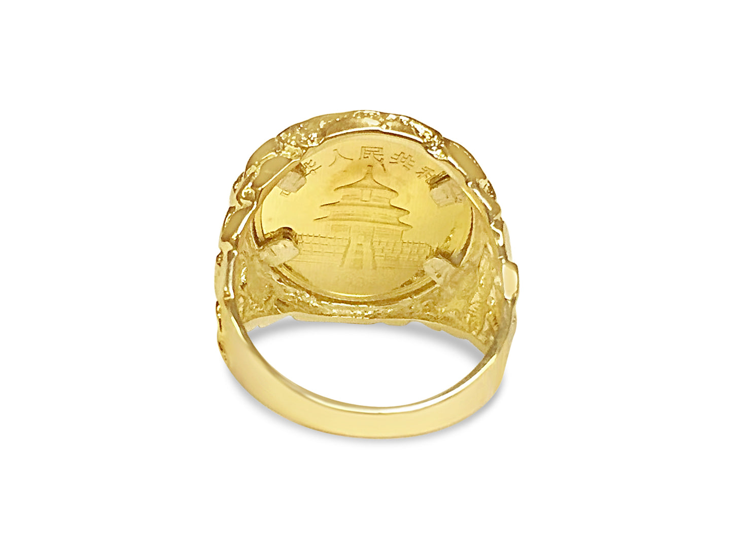 Fancy Solid Gold Handmade Coin Ring , Chinese Panda Bear Coin ,