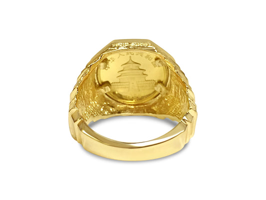 Fancy Solid Gold Handmade Coin Ring , Chinese Panda Bear Coin ,