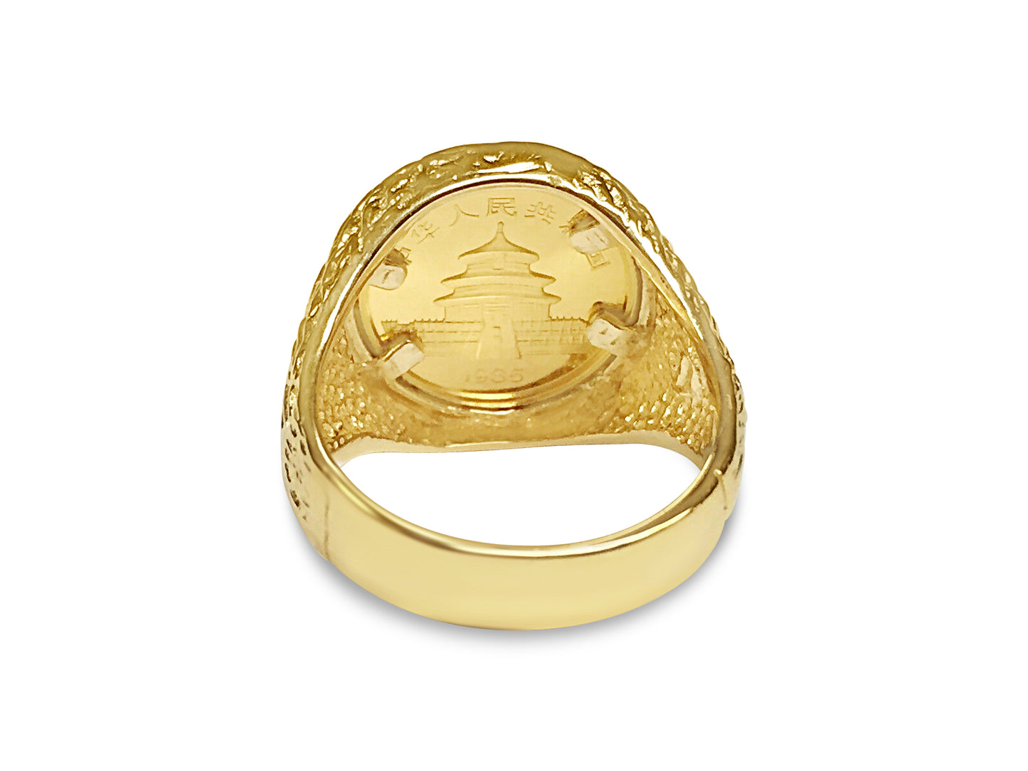 Nugget Solid Gold Handmade Coin Ring , Chinese Panda Bear Coin ,