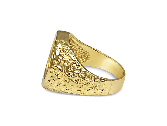 Nugget Solid Gold Handmade Coin Ring , Chinese Panda Bear Coin ,