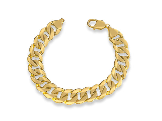 Curb Solid Gold Handmade Bracelet , 14mm, 6.5-10 Inch