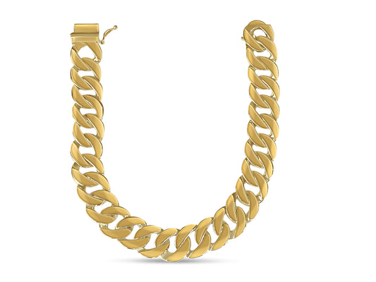 Curb Solid Gold Handmade Necklace , 14mm, 16-30 Inch