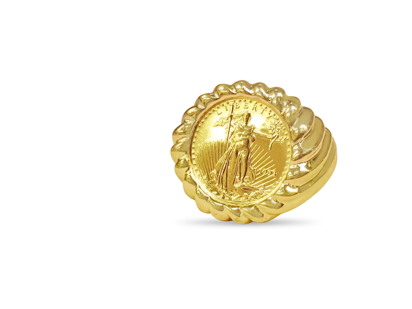 Fancy Solid Gold Handmade Coin Ring , 1/10oz Coin ,