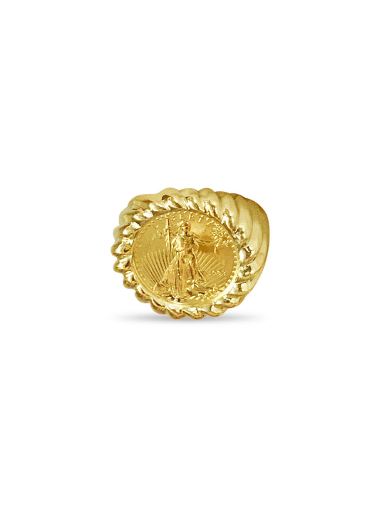 Fancy Solid Gold Handmade Coin Ring , 1/10oz Coin ,