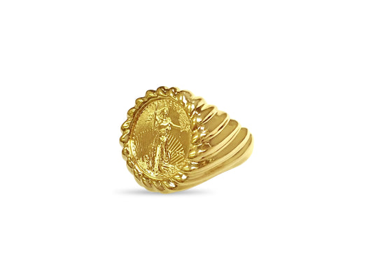 Fancy Solid Gold Handmade Coin Ring , 1/10oz Coin ,