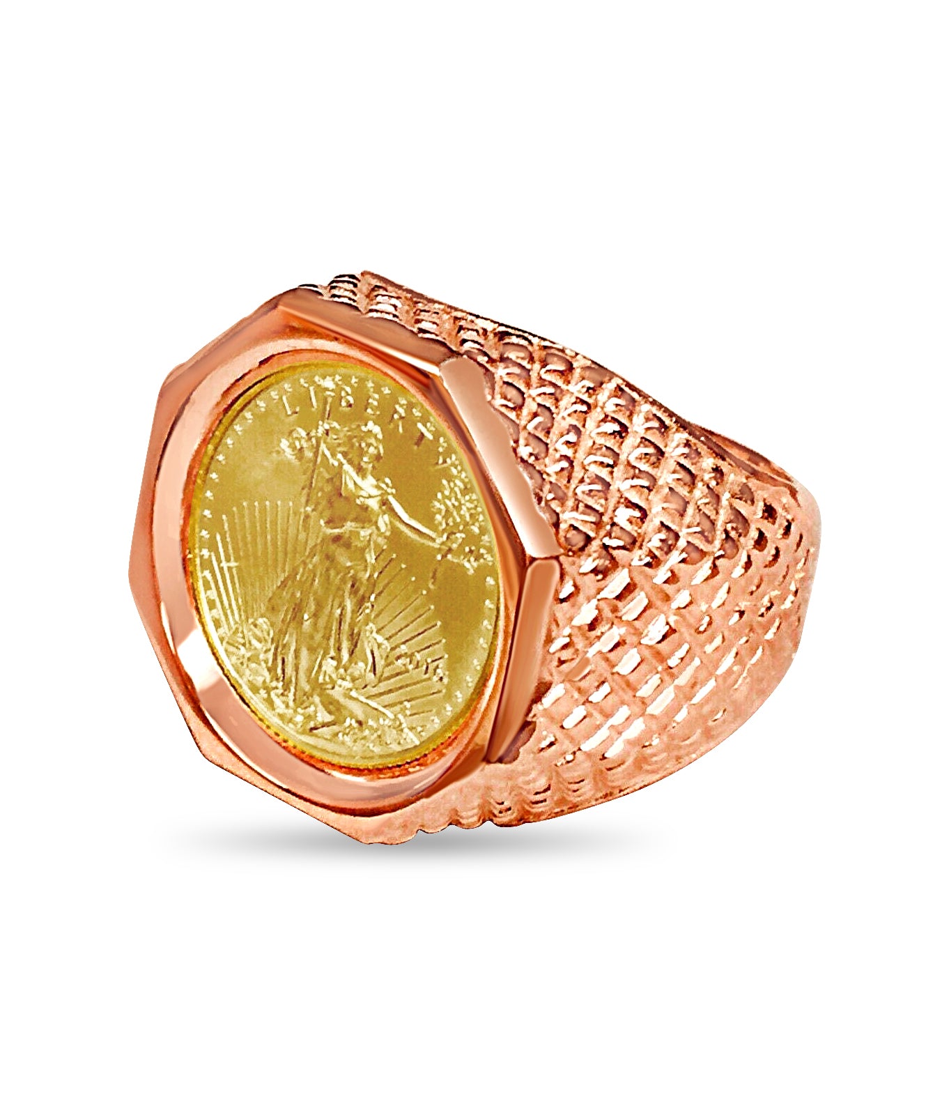 Fancy Solid Gold Handmade Coin Ring , 1/10oz Coin ,