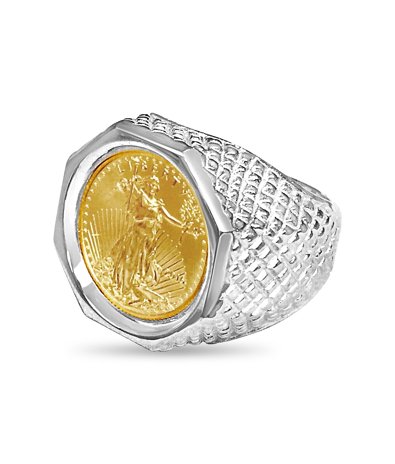 Fancy Solid Gold Handmade Coin Ring , 1/10oz Coin ,