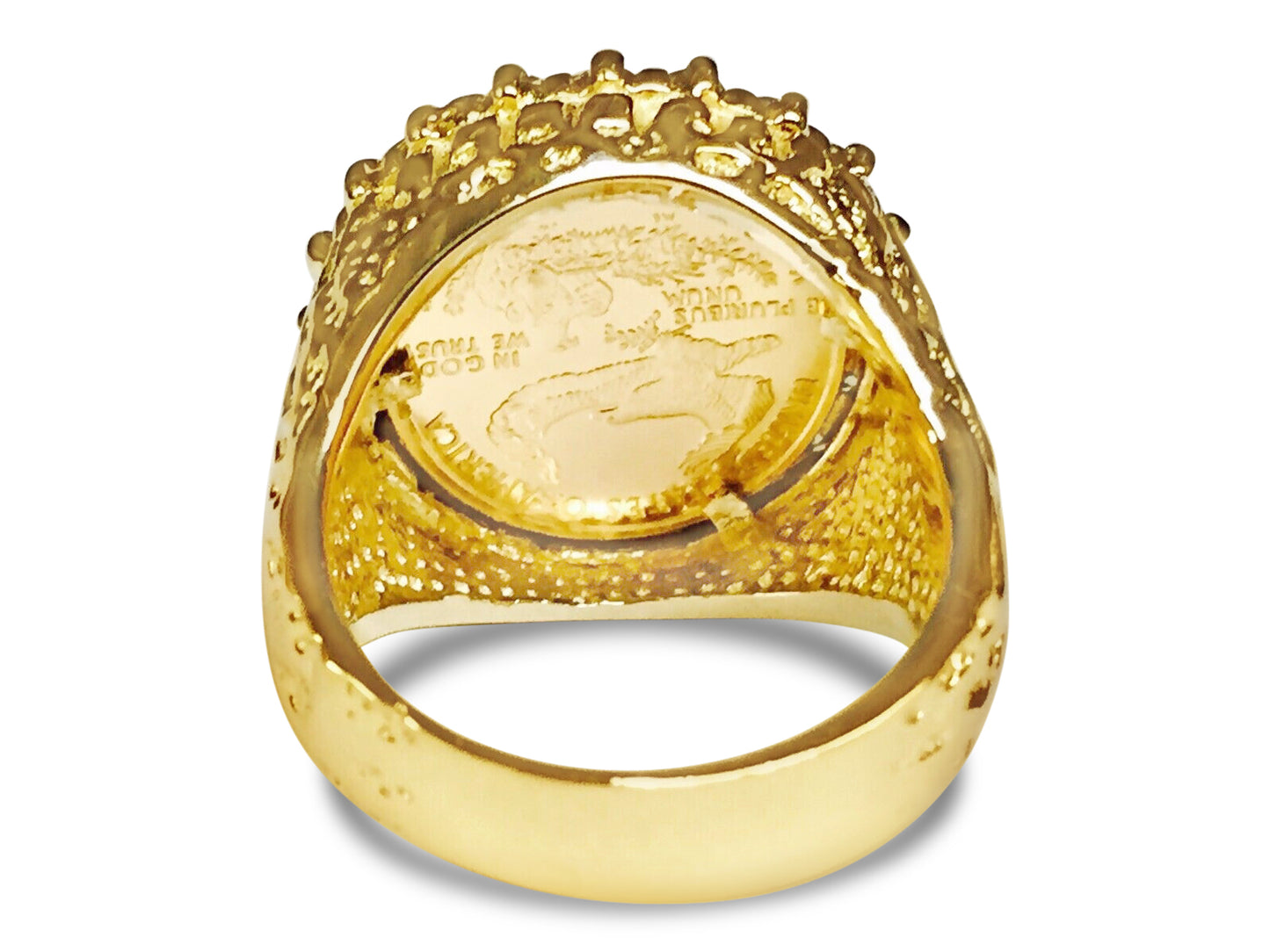 Diamond Nugget Solid Gold Handmade Coin Ring , 1/10oz Coin ,