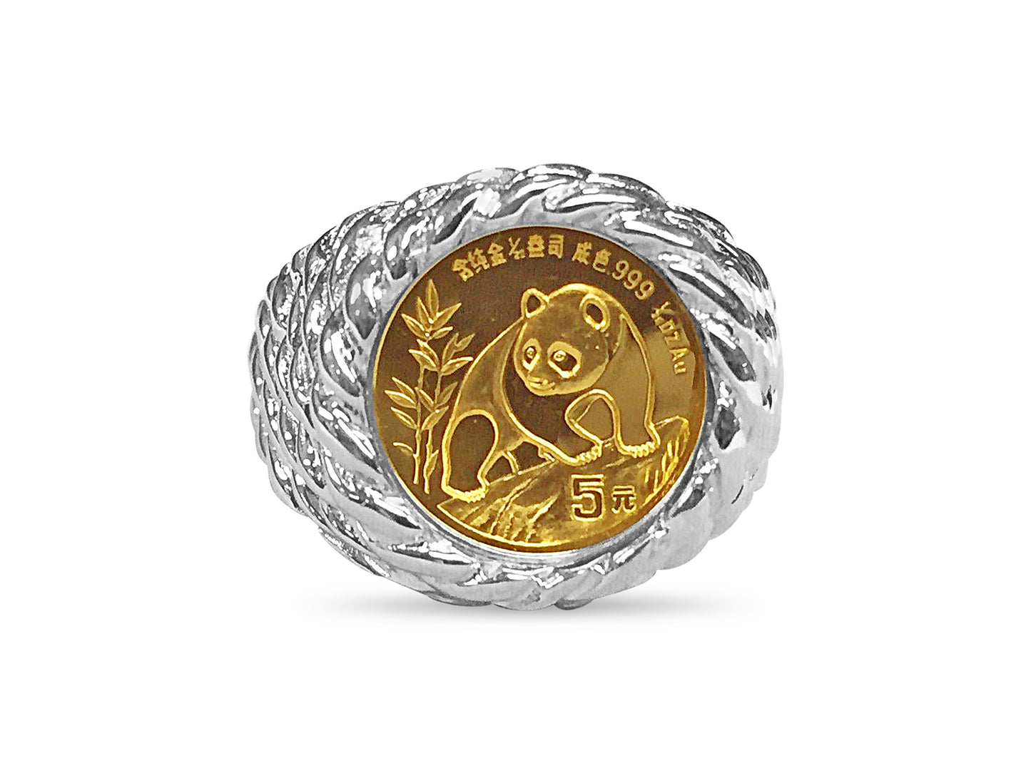Fancy Solid Gold Handmade Coin Ring , Chinese Panda Bear Coin ,