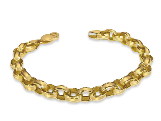 Rolo Cable Solid Gold Handmade Bracelet , 7mm, 6.5-10 Inch